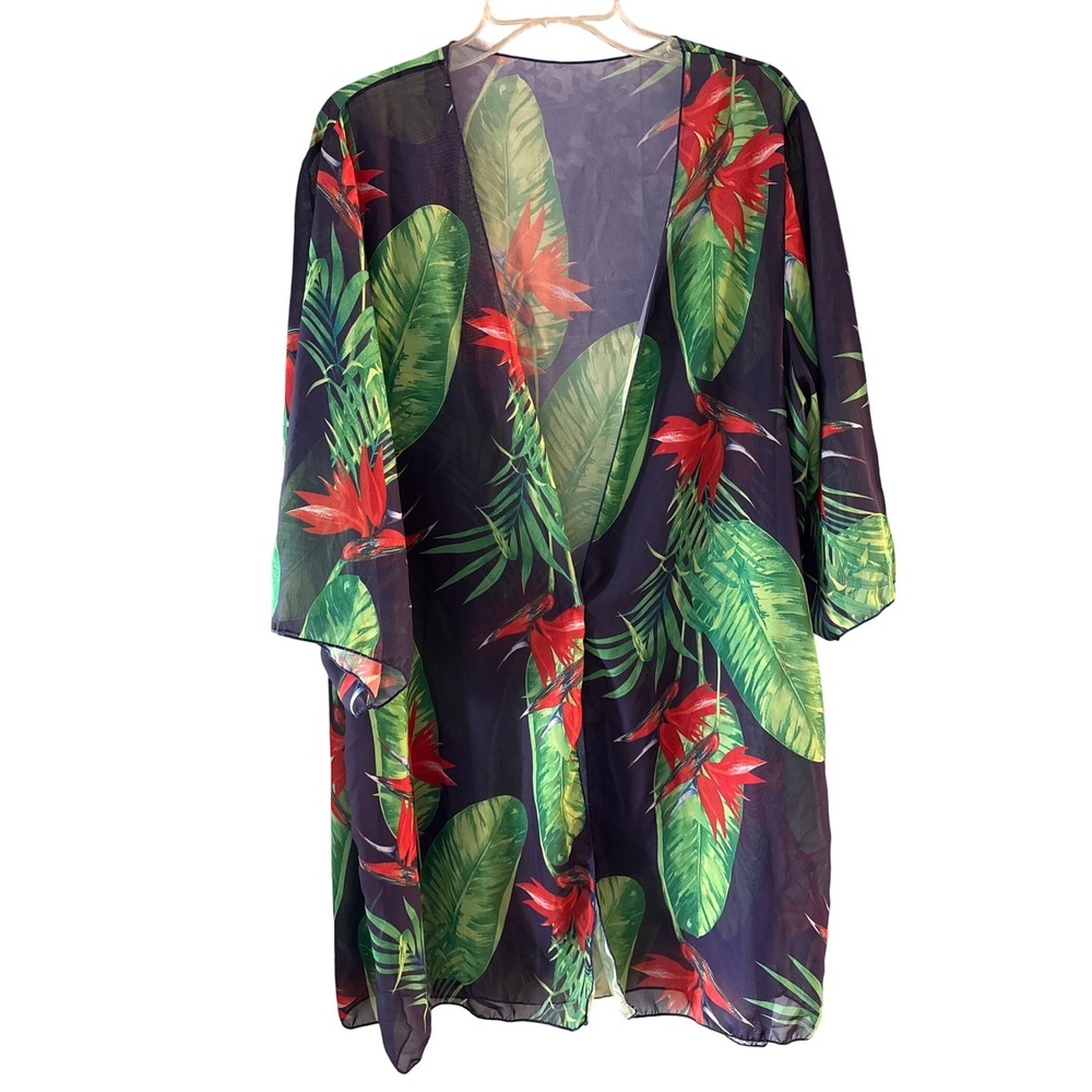 Women's Beach 3X Tropical Floral swimsuit Cover Up Kimono Summer Travel Vacation